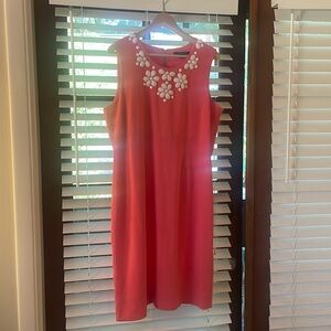 Coral white summer shift dress